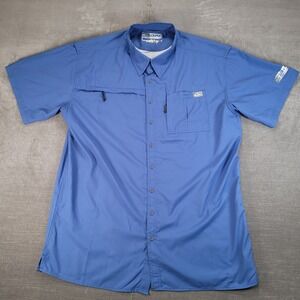 Drake Performance Fishing DPF Vented Blue Short Sleeve Button Up Shirt Men's XL